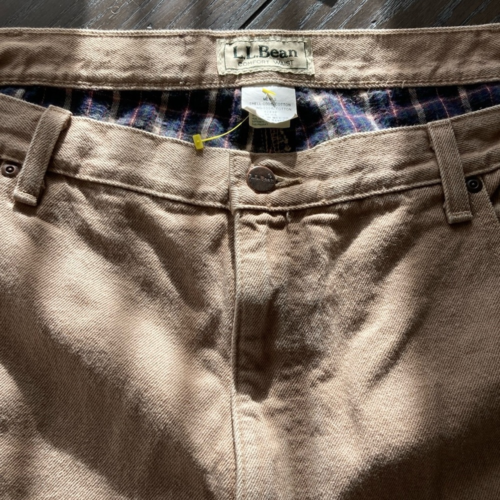 L.L. Bean Men's Flannel lined Brown Denim Cotton Pants